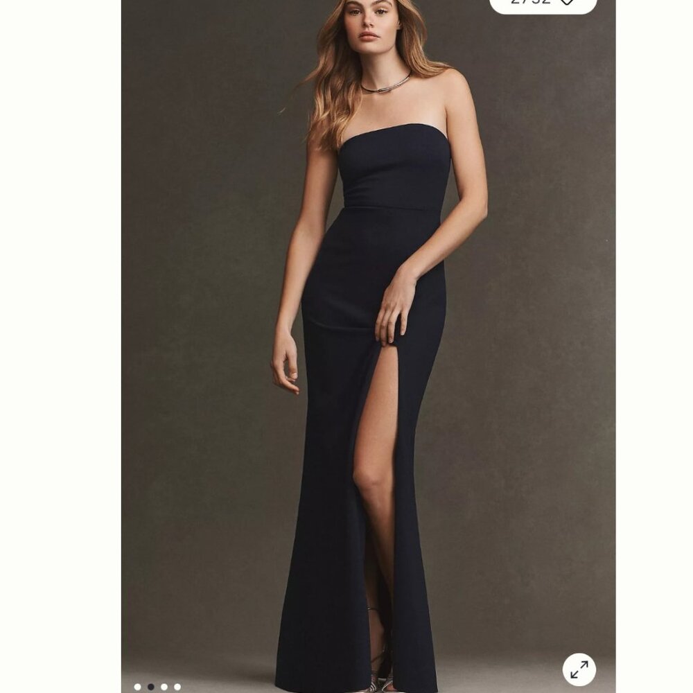 BHLDN‎ Adalynn Strapless Stretch Crepe Navy Gown Maxi Dress Size L NEW WITH TAG